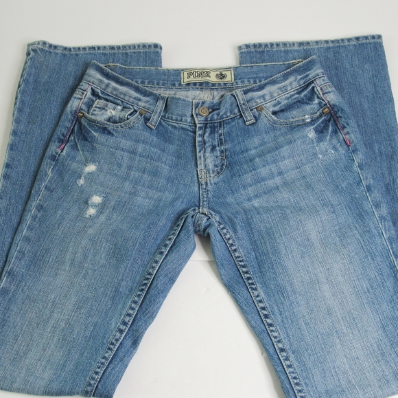 PINK Light Wash Straight Destroyed Low Rise Jeans - Picture 2 of 8